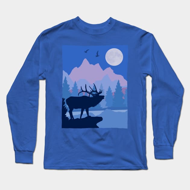 Caribou in the Mountains Long Sleeve T-Shirt by RockettGraph1cs